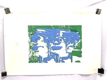 Vintage Original Artist Proof Abstract Blue & Green Painting  - Peter Hoffman (1981)