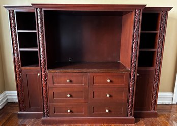 Wooden Media Console Dresser With Brass Hardware