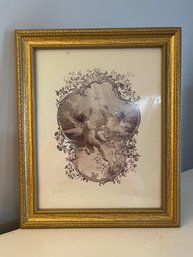 Cherubs With Dragonfly Print And Gilt Style Frame