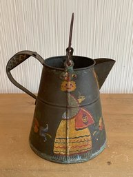 ANTIQUE AMERICAN TOLEWARE PAINTED TIN METAL PITCHER