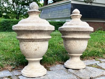 A Pair Of Large Antique Marble Garden Newel Post Caps