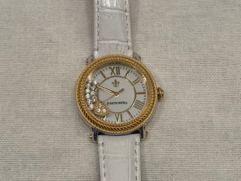 Judith Ripka Desinger Floating Hearts Watch With White Croc Embossed Leather Band