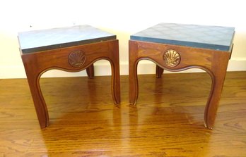 Vintage Pair Of Wood Side Tables With Slate Tops