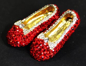 Rhinestone Brooch 'ruby Slippers' Gold Tone Signed