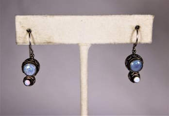 Sterling Silver Opal And Pearl Pierced Drop Earrings