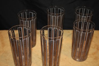 Set Of Six Mid Century Greek Key Highball Glasses