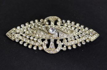 Large Art Deco White Rhinestone Brooch