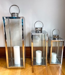 Graduated Chrome Floor Lanterns With Ralph Lauren Pilar Candles