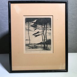 Lovely Antique Print By John McGrath - Listed Artist 1889-1942 - PINES AND SEA - Numbered 76/200 - Very Nice !