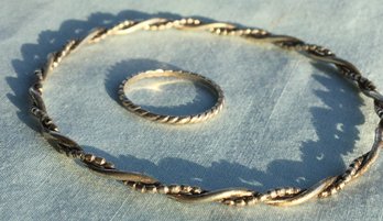 Mid Century Vintage Twisted Sterling Silver Ring And Bracelet Set