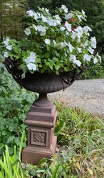 Vintage Cast Iron Garden Urn On Pedestal