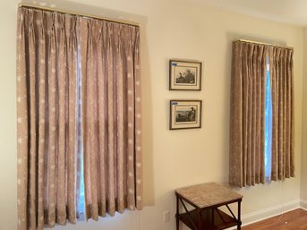 Pair Of Cream Tone Embroidered Curtains With Rods. 42'X 72'  ( TGBR)