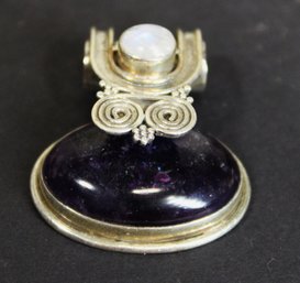 Sterling Silver Fine Pendant Large Amethyst And Moonstone