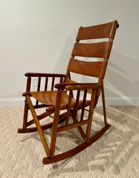 Wood And Leather Folding Rocking Chair Made In Costa Rica - 1 Of 2