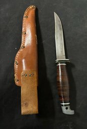 Vintage Boker USA Knife With A Beautiful Leather Sheath - Made In The USA. TA /A4