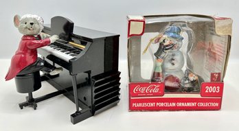 Magical Maestro Musical Figurine & New In Box Coca Cola Pearlescent Christmas Ornament, 2003