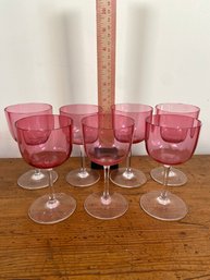 7 Cranberry Glass Wine Glasses 4.75' Tall No Chips