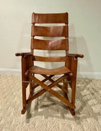 Wood And Leather Folding Rocking Chair Made In Costa Rica - 2 Of 2