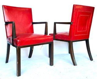 A Pair Of French Art Deco Arm Chairs In Stitched Leather In The Manner Of Eugene Printz