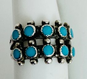 VINTAGE NATIVE AMERICAN STERLING SILVER TURQUOISE SNAKE EYES RING