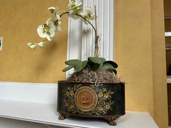 Metal Planter With Faux Flower