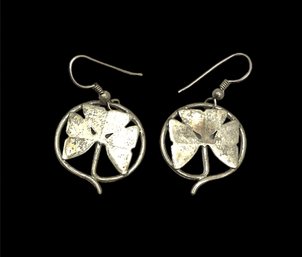 Vintage Sterling Silver Artisan Leaf Dangle Earrings