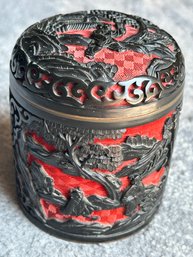 Vintage Chinese Carved Black Cinnabar Lidded Jar