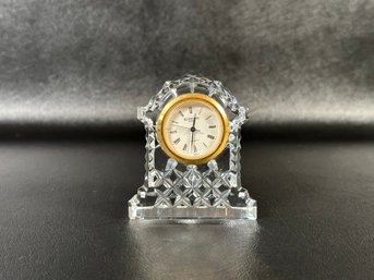 A Petite Carriage Clock In Sparkling Cut Crystal By Waterford Ireland, Lismore Pattern