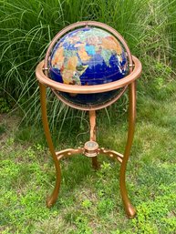 Gemstone World Globe On Copper Toned Stand