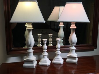 Very Nice Blanc De Chine Table Lamp & Candle Holder Lot - Two Of Each - Crisp Bright White - Very Nice Lot