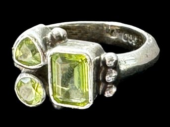 Janice Girardi Silver Ring With 3 Peridot Stones