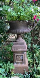 Vintage Cast Iron Urn On Pedestal