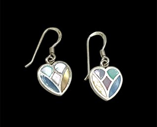 Vintage Sterling Silver Multi Color Heart Shaped Dangle Earrings