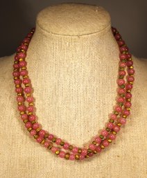 Antique Pink Rose Quartz Gold Filled Beaded Necklace (some Wear) 28' Long