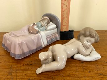 Lladro UCC 50 And WWI 64 Daisa 1997 Made In Spain Sleeping Kids Ceramic Figurinesno Chips