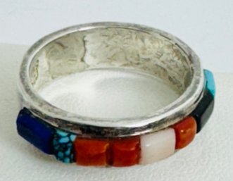 VINTAGE SIGNED B.G NATIVE AMERICAN STERLING SILVER MULTI STONE RING