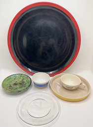 6 Assorted Platters, Bowls & Teacup Including Le Creuset Ridged Plate & Giant Platter