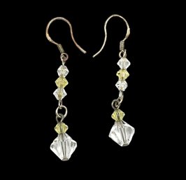 Vintage Sterling Silver Iridescent Beaded Dangle Earrings