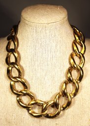 Vintage 1980s Gold Tone Wide Link Necklace