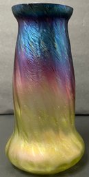 Vintage Small Quality Iridescent Vase - 6.25 Inches H X 2 Inch Diameter Opening - Yellow Pink Purple Blue