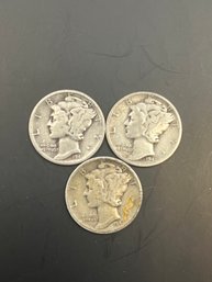 3 Beautiful Mercury Dimes 1941, 1941-D, 1941-S