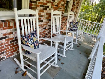 Three White Wood Outdoor Rocking Chairs From Hampton Bays