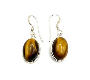 Beautiful Sterling Silver Tiger's Eye Dangle Earrings