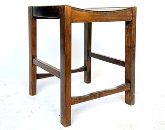 An Unusual Antique Elm Wood Stool With Slatted Seat