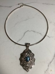 Sterling Necklace With Blue Gemstone Pendant #2