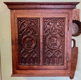 Antique European Carved Oak Hanging Cabinet