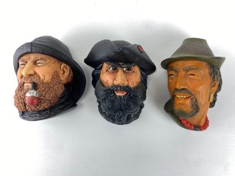 Bossons Chalkware Heads - Clipper Captain, Blackbeard & Tibetan