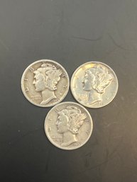 3 Beautiful Mercury Dimes 1945, 1945-D, 1945-S