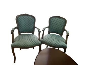 Pair Of Victorian French Formal Armchairs With Gorgeous Blue Diamond Upholstery