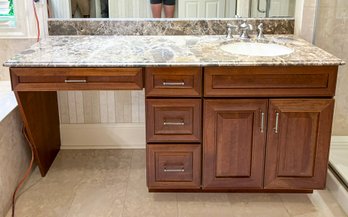 A Luxurious Maple And Marble Bathroom Vanity By Medallioni Cabinetry With Kohler Sink And Fittings!